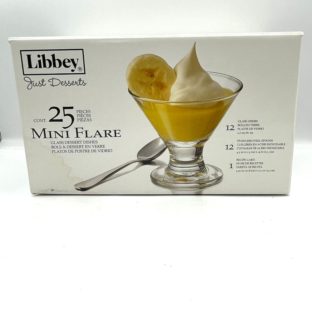 New Vtg‎ Libbey Just Desserts Mini Flare 25 Piece Glass Dessert Dish/Spoon Set